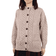 thumbnail image 2 of Irish Aran Merino Wool Cardigan Sweater for Women Button Up Cable Knitted Lumber Jacket Made in Ireland, 2 of 6