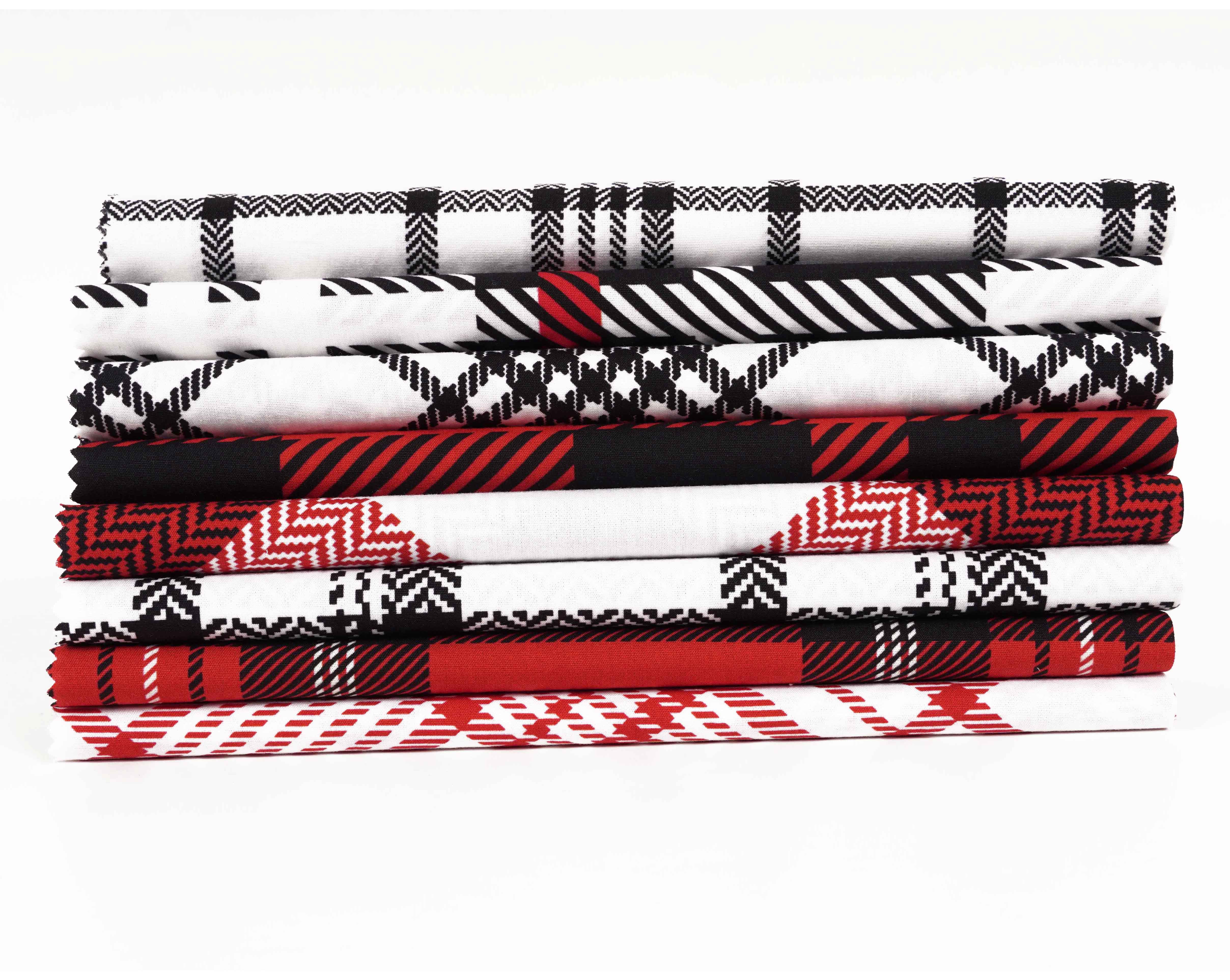 Soimoi 8 Pc Fat Quarter Bundle,Check & TartanPrint 18"x 22"DIY Patchwork-100% CottonPre-Cut Quilting Fabric Maroon & Black