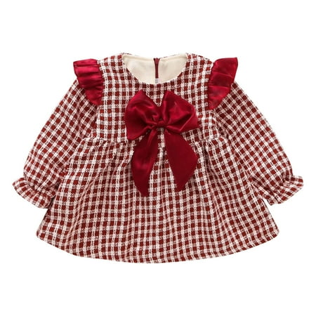 

Toddler Girls Long Sleeve Plaid Prints Bowknot Ruffles Dress Dance Party Dresses Clothes Dress for Baby Girl Girls Long Dress Pocket Swing Dress Solid Dresses for Little Girls Lace Panel Dress Vintage