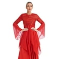thumbnail image 4 of Fldy Women's Shiny Sequins Liturgical Praise Dance Dress Flared Sleeve Worship Costume with Maxi Red XXL, 4 of 7