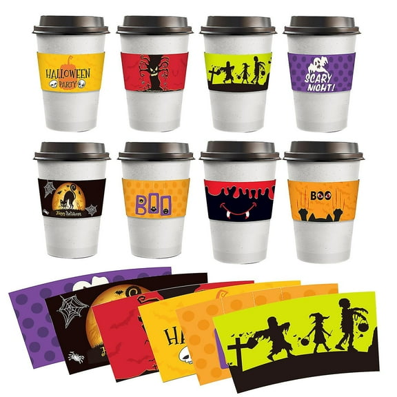 Halloween Coffee Cup Sleeves 24 Pieces Insulated Tea Mug Sleeve Party Decoration Dinner Supplies