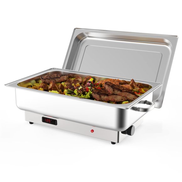 Electric Chafing Dish,Food Warmer and Servers, 1 x 9QT Rectangular Half-Size Stainless Steel Chafing Dish Set with Temperature Control Display for Parties, Catering, Festivals