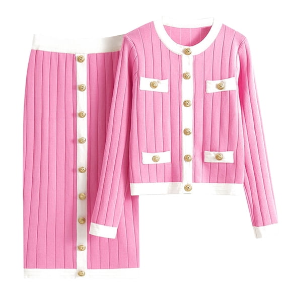 Kilaqueen 2 Piece Sets for Women Crew Neck Button Down Preppy Sweater Cardigan and Midi Skirt Trendy Bodycon Spring Summer Office Work Skirt Suit