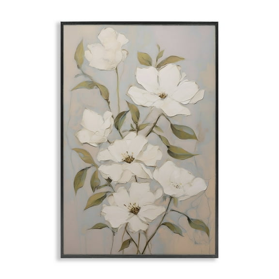 Stupell Industries Pearly White Flowers Botanical & Floral Painting Black Framed Art Print Wall Art, 12 x 18