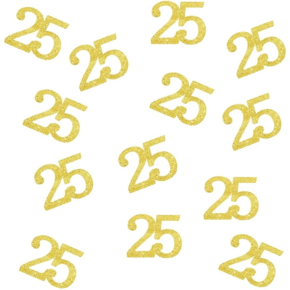 Double Side Gold Glitter Paper Numbrer 25 Confetti 25 Paper Scatter Table Confetti for 25th Birthday Party 25th Anniversary Party Decoration, 100pcs