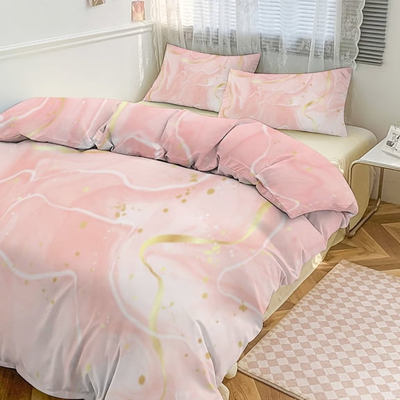 Pink Gilded Gold Duvet Cover Set Bedding Set Polyester Quilt Cover for Bedroom Decoration