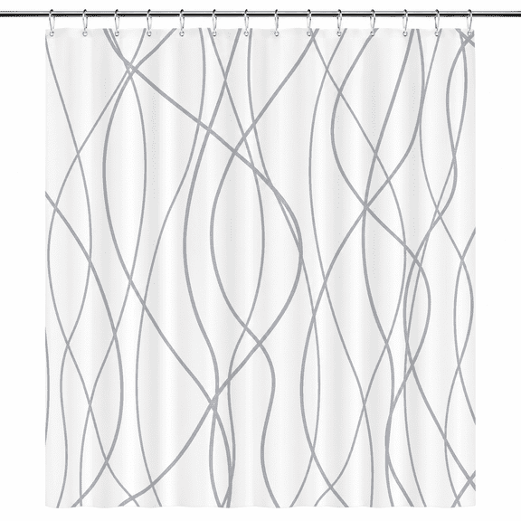 Grey and White Striped Polyester Shower Curtain for Bathroom with Hooks, Curtains 72 Inches Long, Weighted Hem, Waterproof Bath Accessories Hotel Style - Machine Washable