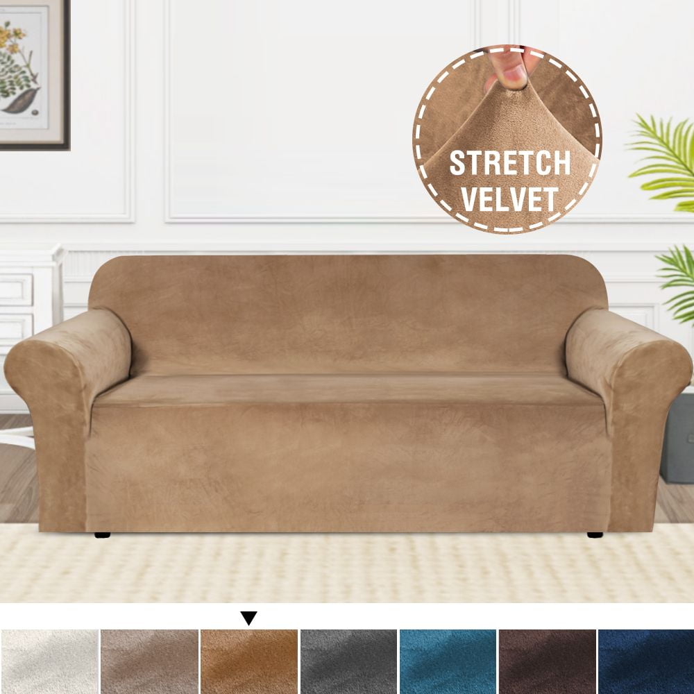 H.VERSAILTEX 1Piece Luxury Velvet Sofa Stretch Slipcover, Luggage
