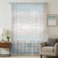 thumbnail image 3 of Blue Beige Farmhouse Sheer Curtains 45 Inch Length, Light Filtering Voile Curtain Panel, Vintage Wooden Striped Rod Pocket Drapes Window Treatments for Living Room Bedroom 52"x45", 3 of 9