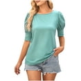 thumbnail image 1 of Yuyuzo Puff Short Sleeve Tops for Women Crewneck Solid Color T Shirts Basic Business Blouses Top, 1 of 4