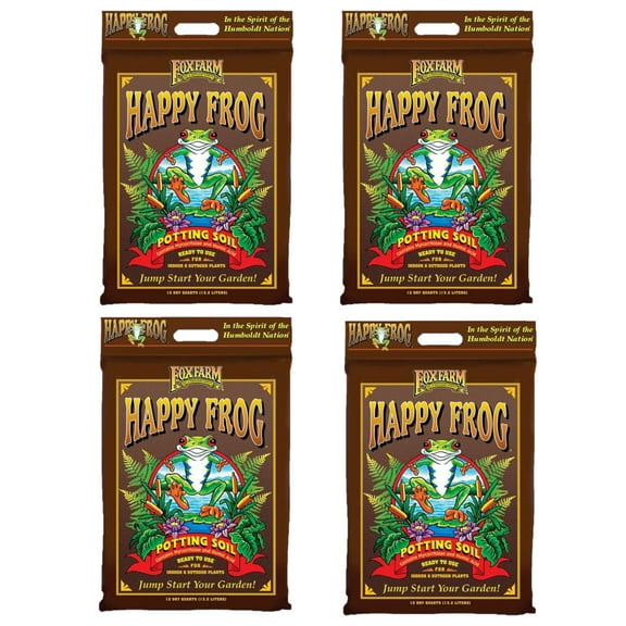 FoxFarm FX14054 Happy Frog Nutrient Rich and pH Adjusted Rapid Growth Garden Potting Soil Mix is Ready to Use, 12 Quart 4 Pack