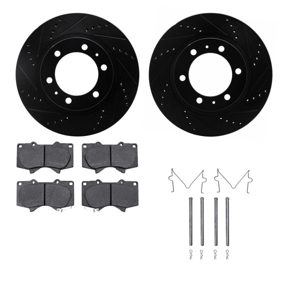 Dynamic Friction Company Front Brake Rotors-Drilled and Slotted-Black with 5000 Advanced Brake Pads includes Hardware 8512-76147