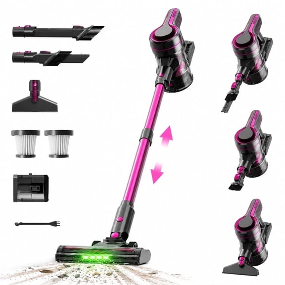 Eclaron Self-Standing 2-in-1 Cordless Vacuum Cleaner, 40kPa Suction, 70 Min Runtime, Green LED Light for Pet Hair & Hard Floors