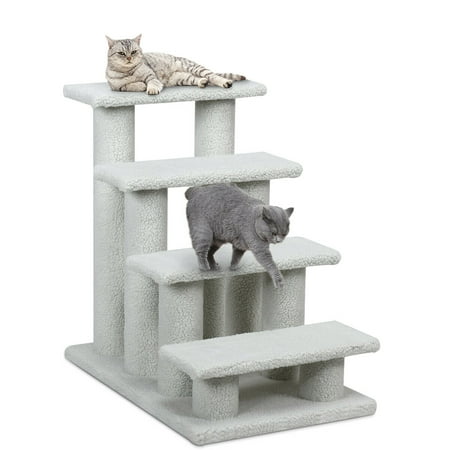 Gymax 24'' 4-Step Pet Stairs Carpeted Ladder Ramp 8 Scratching Post Cat Tree