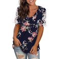 thumbnail image 4 of Uhndy Women Shirts Tops Short Sleeve Floral Print T Shirt Summer Casual V Neck Top Blouse Tee, 4 of 5