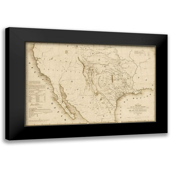 Emory, William H. 14x11 Black Modern Framed Museum Art Print Titled - Map of Texas and the countries adjacent, 1844 - Decorative Sepia