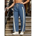 thumbnail image 3 of Women's Baggy Wide Leg Pants Casual Drawstring Elastic Waisted Contrast Color Workout Y2K Track Pants, 3 of 6