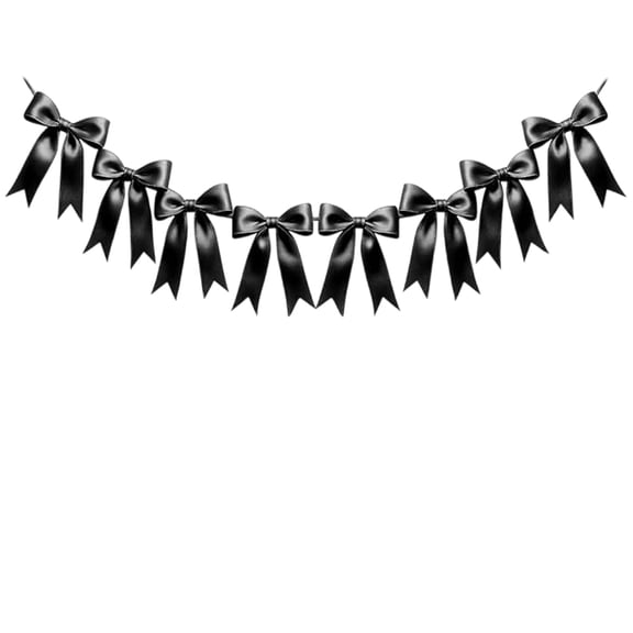 Black Bow Garland Decor - 1 Strand with 8 Bows, Elegant Satin Black Bows for Fireplace, Home, Party, Wedding, Halloween, Christmas Decor - Versatile Black Bow Banner for Indoor Outdoor Decoration
