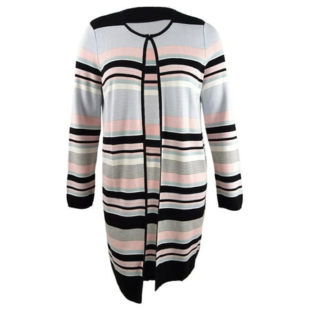 Calvin Klein Women�s Colorblocked Striped Cardigan (XL, Black Multi)