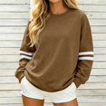 thumbnail image 2 of KHONTS Women's Striped Oversized Sweatshirt Crewneck Pullover Tops Basic Drop Shoulder Retro Sporty Fashion Fall Outfits for Casual Daily Khaki M, 2 of 4