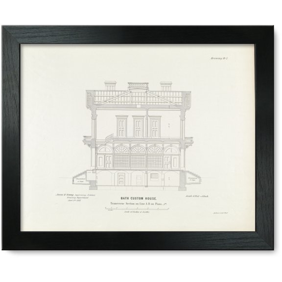 Framed Print: Custom House And Post Office, Bath, Maine. Transverse Section On