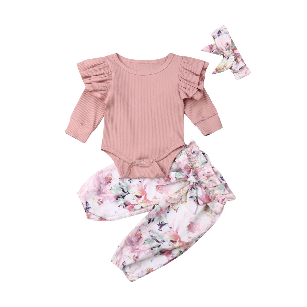 Newborn Baby Girl Bow Long Sleeve Outfits Tops Child Floral Trousers Clothes 