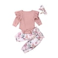 thumbnail image 1 of ZAXARRA Girl 3PCS Outfit Set,Round Neck Romper, Floral Pant, Hair Band, 1 of 5