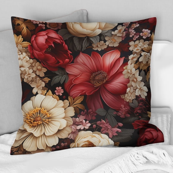 Designart "Burgundy Peony Victorian Elegance" Floral Throw Pillow - Traditional Pillow For Couch - Insert And Pillows Covers For Living Room Decor
