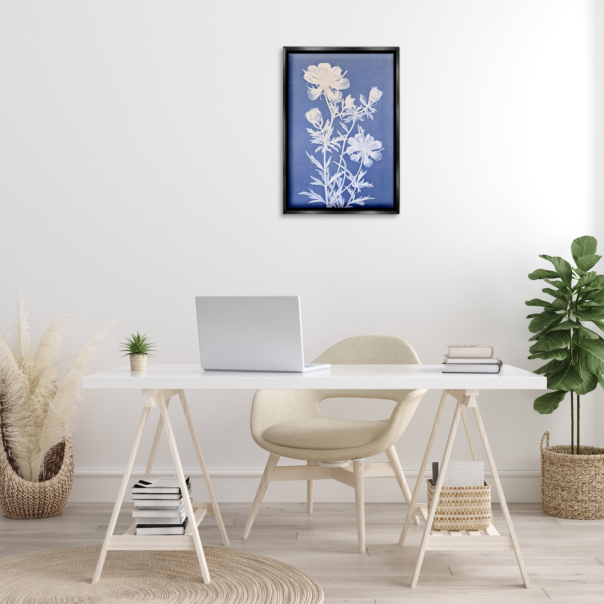 Stupell Industries Cerulean Botanical Pattern Botanical & Floral Painting Black Floater Framed Art Print Wall Art, 17 x 25