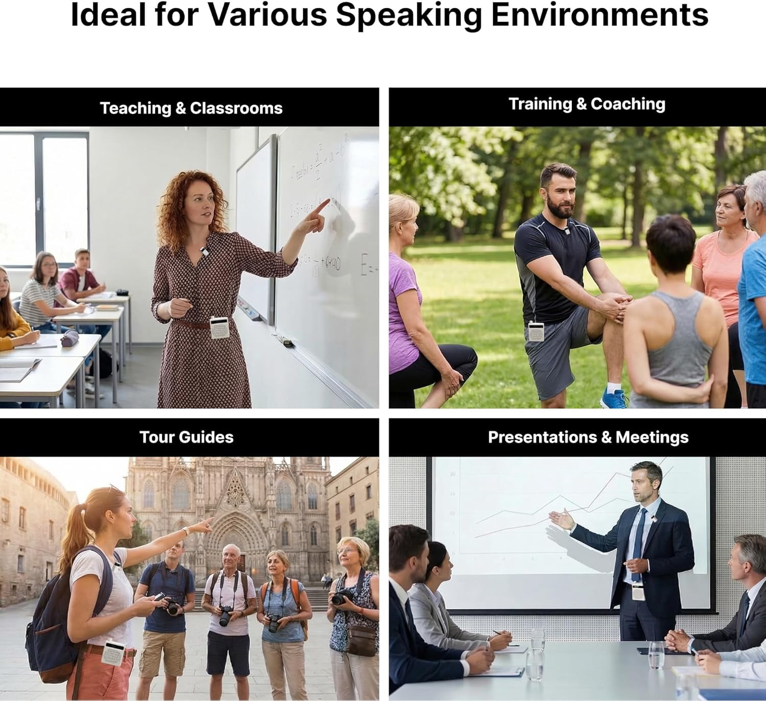 Wireless Voice Amplifier for Teachers with Microphone - Portable Rechargeable 10W Bluetooth Speaker with Wireless Clip-On Mic Waist Strap for Classroom Teaching Public Speaking Training (White)