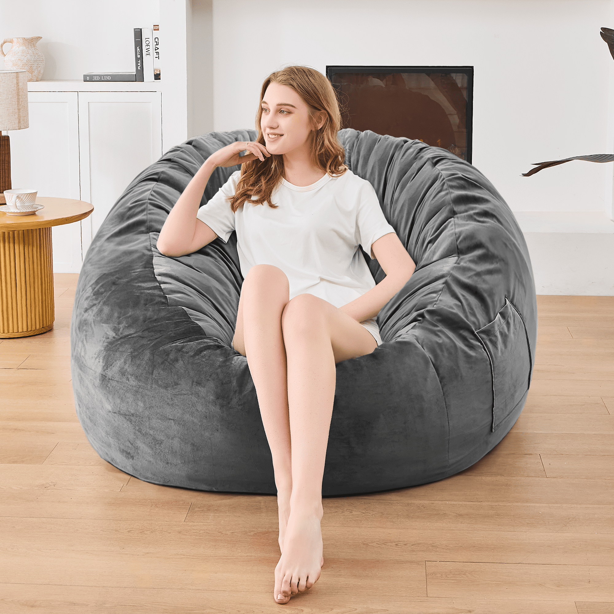 XIECUVA Bean Bag Chair Stuffed Memory Foam for Adults ，Medium Size Beanbag Sofa，3 ft