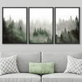 thumbnail image 3 of PixonSign Framed Wall Art Set Woodland Nursery Print Decor Fog & Mist Over Green Pine Tree Forest Nature Wilderness Modern Art Chic Landscape for Living Room, Office - 16"x24"x3 Panels Black, 3 of 5