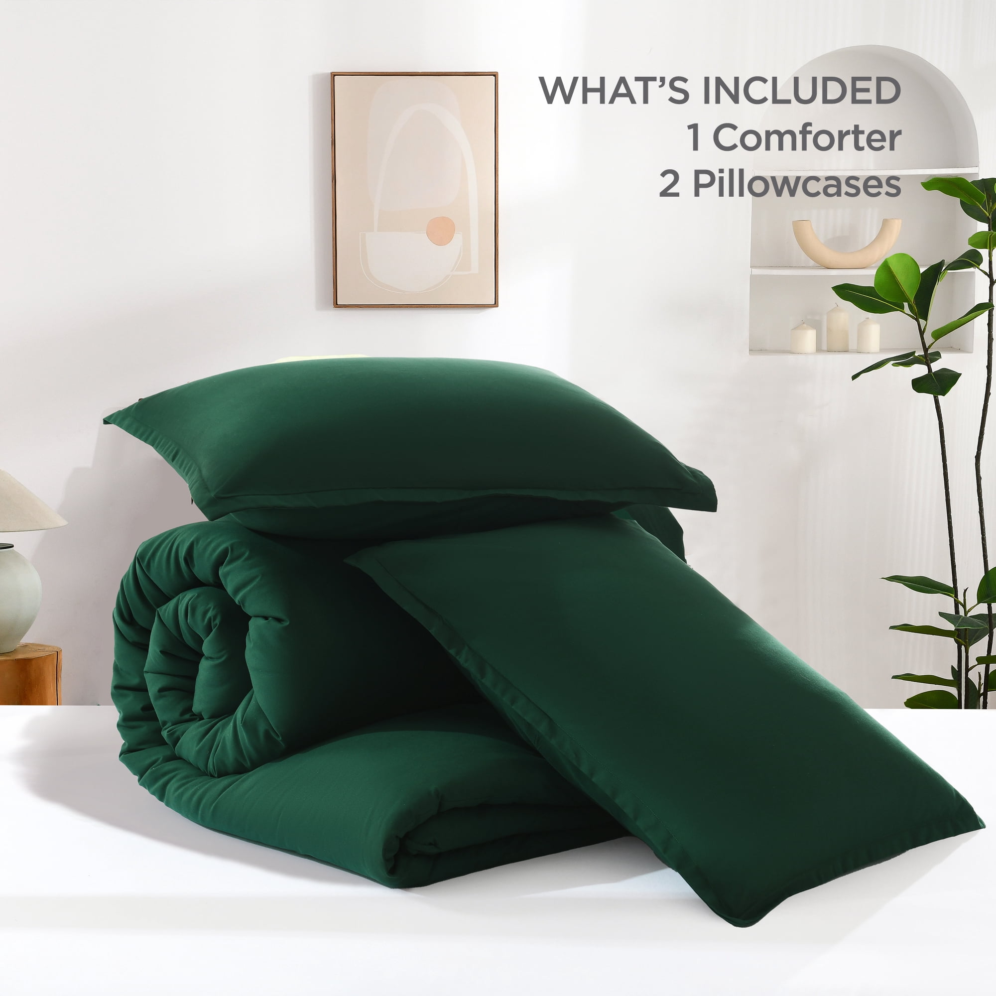 ANGENIA King Size Comforter Sets Dark Emerald Green, 3 Pieces Soft Fluffy Bedding Comforter Sets for King Size Bed,  Lightweight Reversible Microfiber Bed Set for All Season