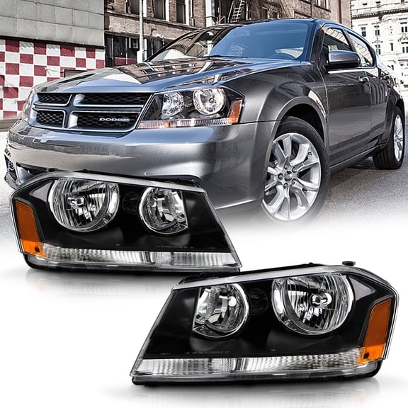 Black 2008-2014 Dodge Avenger Headlights Headlamps Replacement 08-14 Left Right