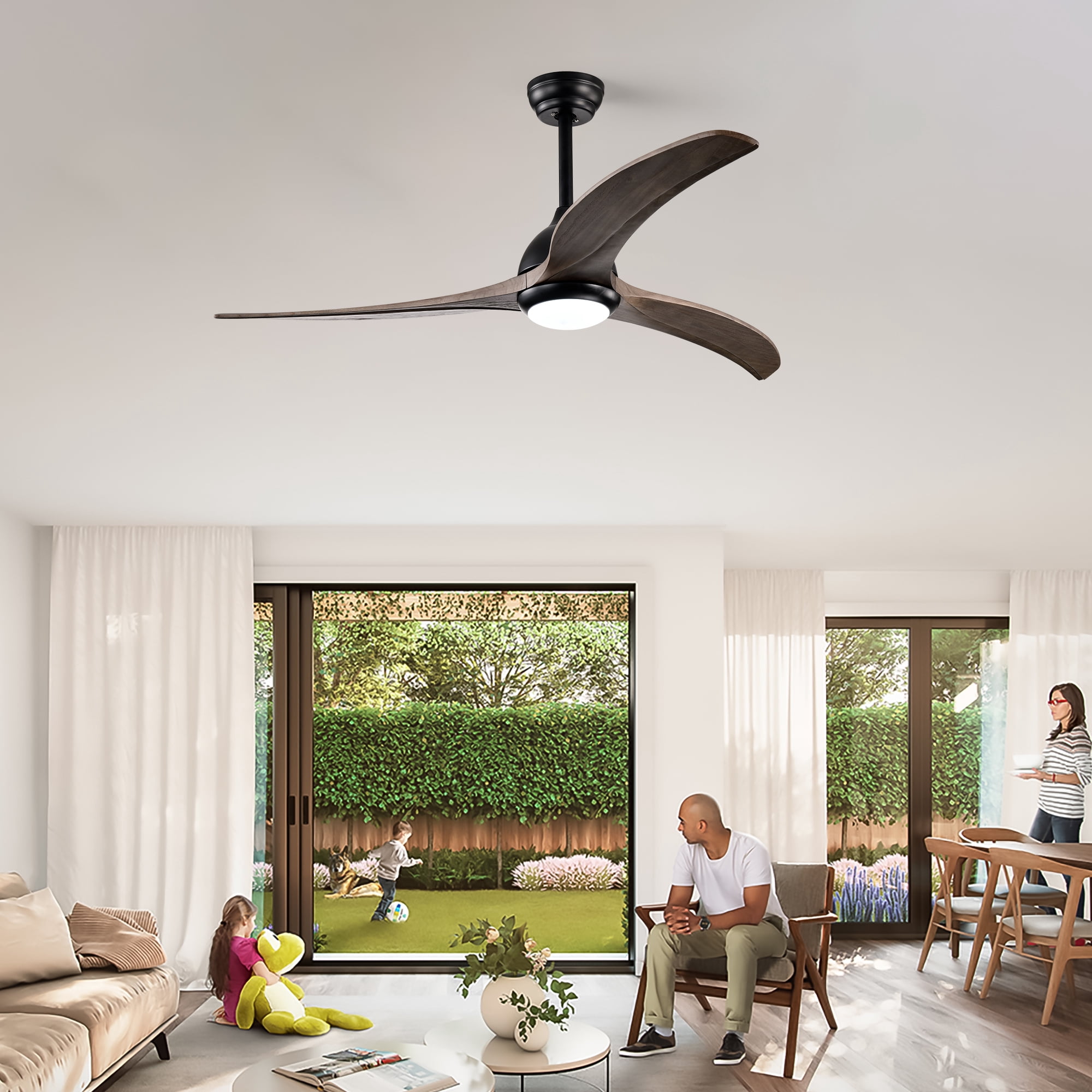 Ceiling Fan with Light, 52 Inch Reversible Noiseless Fan for Home Indoor Living Bedroom, Matte Black