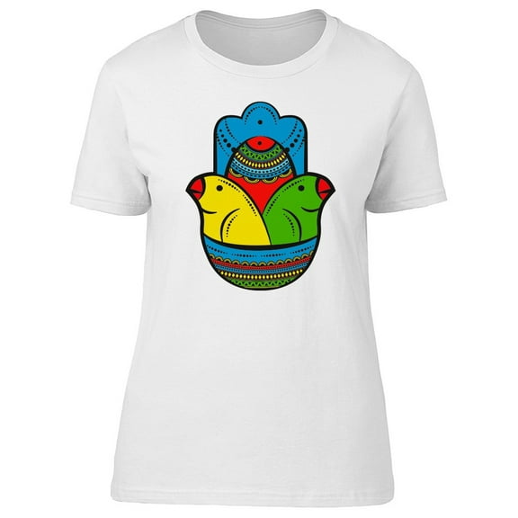 Cute Birds On Hamsa Hand Cartoon Tee Women's -Image by Shutterstock