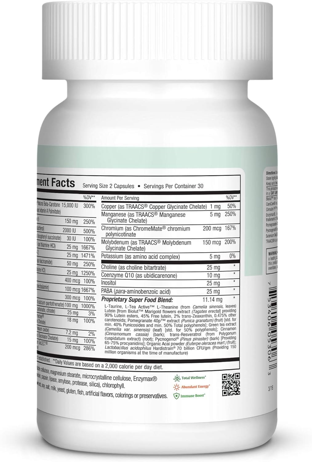Maxi Health Two Complete Multivitamins & Minerals for Adults – Full Potency, 60 Capsules – Kosher, Energy, Immune & Overall Health Support