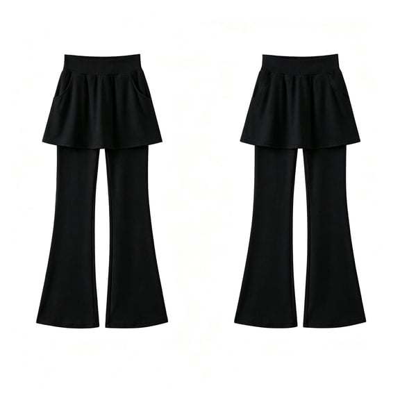 XAOFW Girls Back To School Flared Pants With Built In Shorts Solid Color Wide Leg Trousers For Activewear Yoga Dance And Everyday Comfort Soft Bottoms 3-4 Years