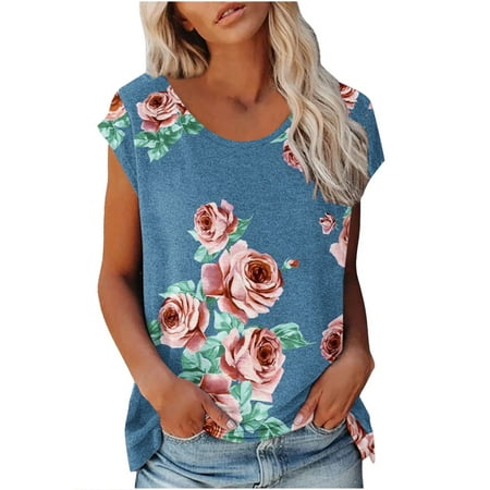 Spring Tops for Women, Women's Sleeveless Floral Tops Short Sleeve T Shirt Blouses Cute Tops for Women Amazon Prime Day 2023 Deals Ofertas Relampago Del Dia #1