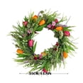 thumbnail image 3 of Bright Multicolor Tulip Spring Wreath With Leaves And Ferns For Outdoor Or Indoor Use, 13.8 Inch Artificial Flower Garland, Works On Front Door, Mantel, Window, Or Wedding Venue Decor, 3 of 8