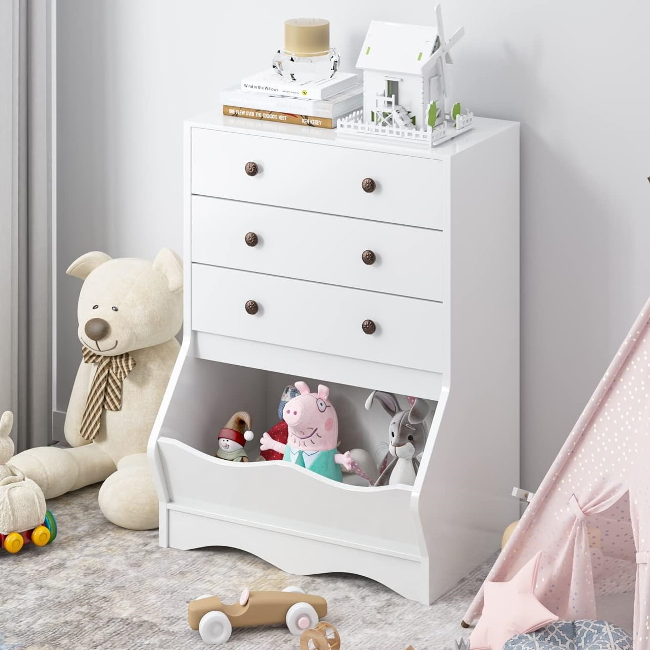 4 EVER WINNER White Dresser for Bedroom, 3 Drawer Tall Dresser Kids