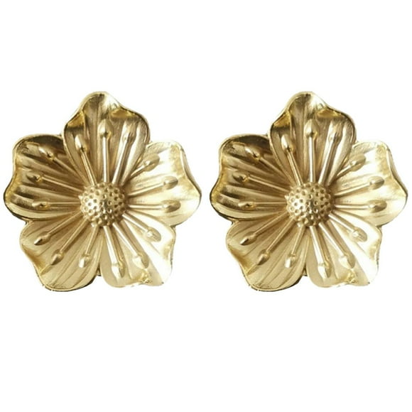 2pcs Gold Flower Kitchen Cabinet Knobs Solid Brass Dresser Drawer Handles Pulls