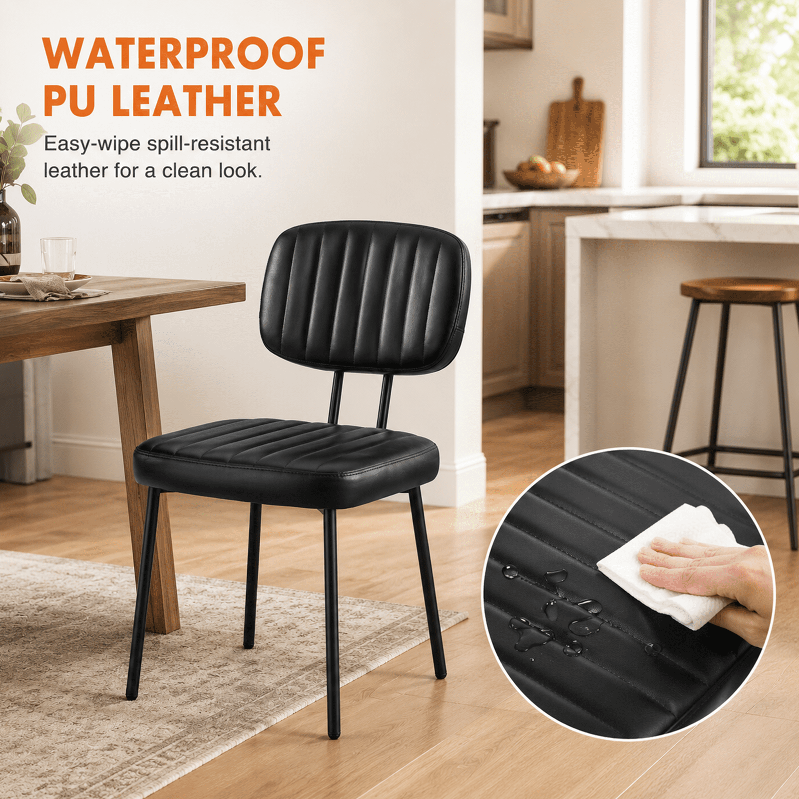 Alvantor Dining Chairs Set of 2, Mid-Century Modern Upholstered Kitchen Dining Room Accent Chairs with Faux Leather Cushion Seat for Kitchen Dining Room, Vertical Stripes