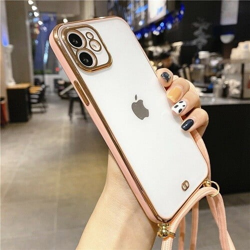 For Apple iPhone 12 Pink Smart Shockproof Luxury Stream Electro Plating Elegant Cover Case
