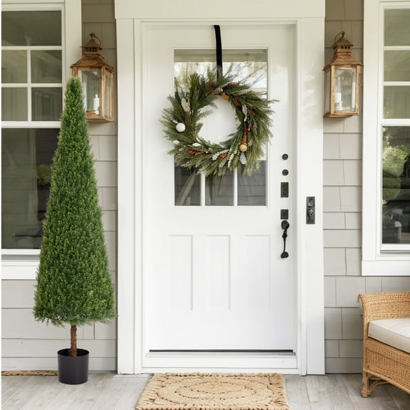 Noble House 6FT Artificial Conical Cedar Topiary Tree, Tall Faux Evergreen Shrub in Pot for Outdoor & Porch Décor, Green