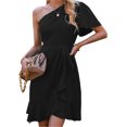 thumbnail image 3 of VISgogo Vestido de noche de verano para mujer Color sólido Un hombro Volantes Mini vestido de fiesta femenino VISgogo  moda, 3 of 9