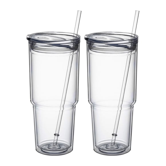 MEWAY 30oz/2 pcs Classic Insulated Tumblers,Double Wall Acrylic Tumbler with Lidï¼?Reusable Plastic Insulated Tumblers with Strawï¼?for cold drin