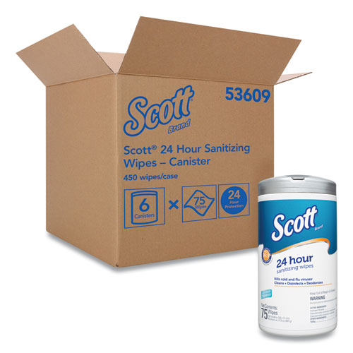 Scott 53609 Sanitizing Wipes, Canister, PK6