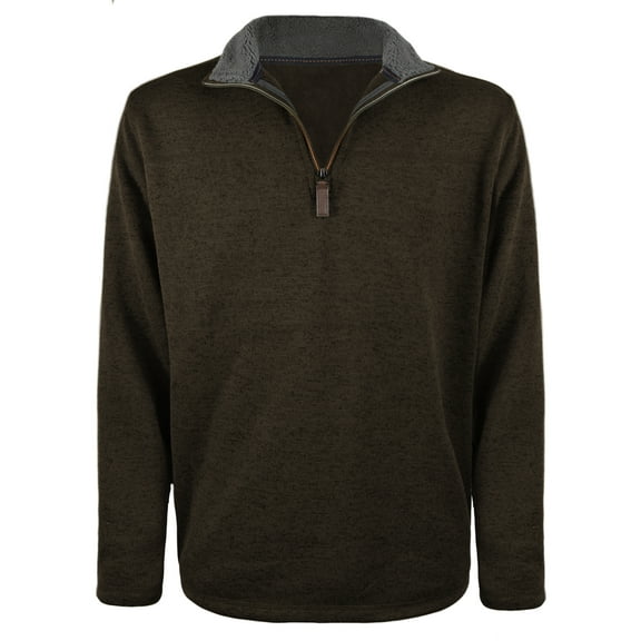 Victory Outfitters Men's Heather 1/4 Zip Knit Sweater w/Sherpa Lined Collar - Brown - Med
