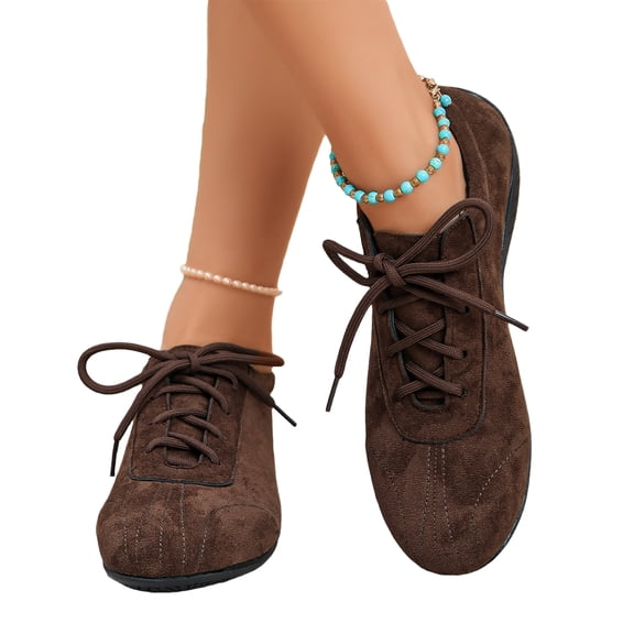 NexTorq Womens Sneakers Lace Up Casual Shoes Round Toe Solid Color Comfortable Walking Shoes Lightweight Breathable Everyday Footwear for Work Office Travel Brown US-6 (EU-37)